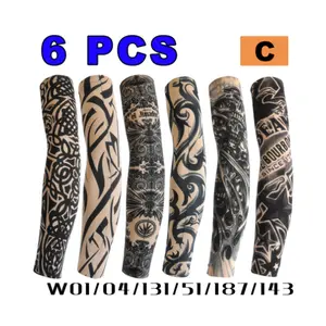 6pcs Men's Tattoo Sleeves Summer Seamless Armguard Man Uv Protection Sleeves Gloves Driving Ice Silk Women Anti-Sunburn Sleeves