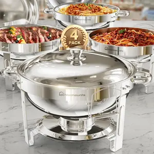 WARMOUNTS 5QT Round Chafing Dishes for Buffet , Chafers and Buffet Warmers Sets with Mirror-Polished Stainless Steel, Rolled Rim, Stackable, Lid Holder for Parties, Catering, Weddings