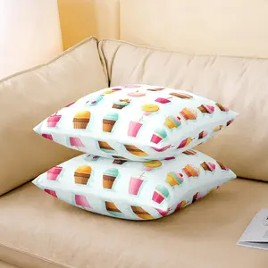 Cartoon Cake Cushion Covers,Donut Cupcake Throw Pillow Covers,Delicious Desert Pillow Covers for Home Sofa Bed Couch Outdoor,16x16 Inches Set of 2