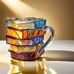 Creative Stacked Painted Book Cup Mug, Funny Mug, Novelty Coffee Mug, High-End Resin Desktop Coffee Cup Craft, Unique and Different Book Cups, Decorative Tableware, Stylish Drinkware