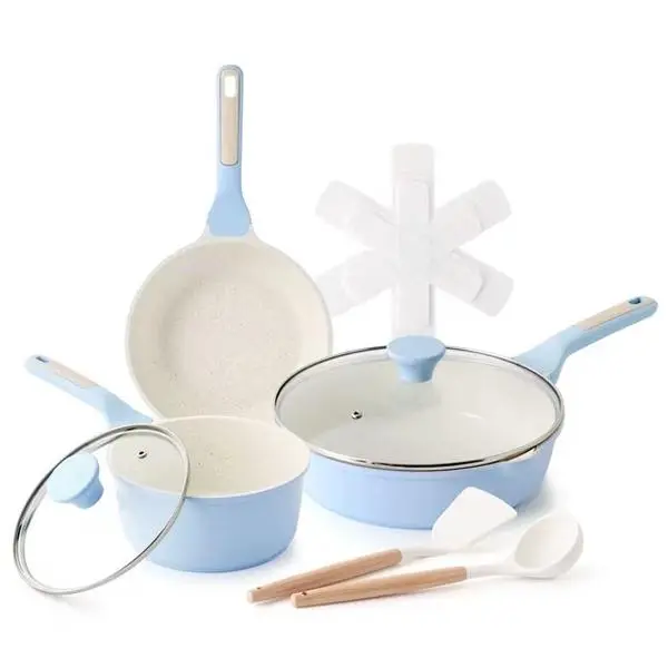 Ceramic Pots and Pans Set 10-Piece, Nonstick Cookware Set with Stay-Cool Handles, Induction Compatible, Dishwasher Safe, Stackable