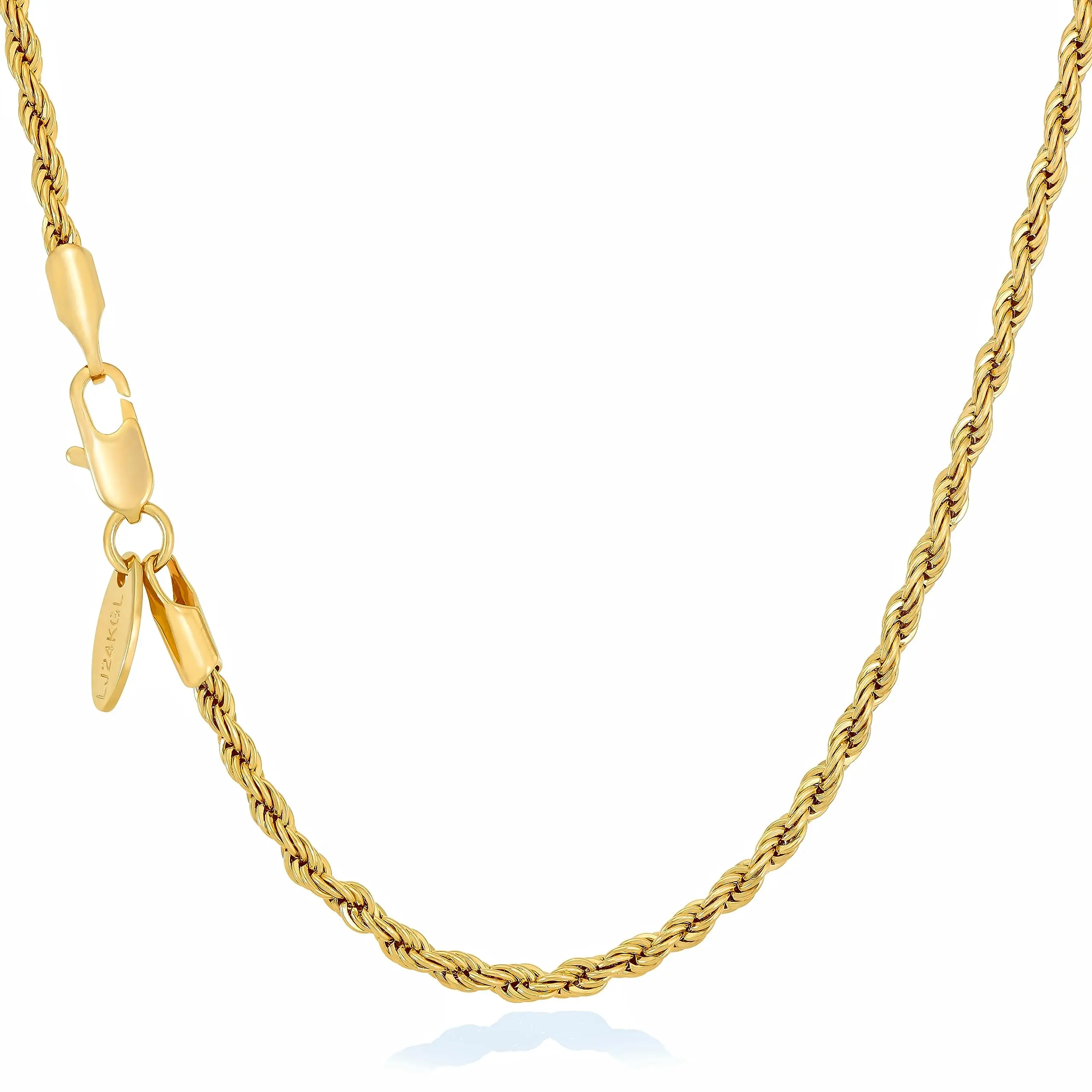 LIFETIME JEWELRY 2mm Gold Rope Chain for Men & Women 24k Real Gold Plated Diamond Cut Gold Necklace for Women & Necklace for Men 14 to 36 Inch | Gold | White Gold (14 inches, Gold)