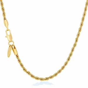 LIFETIME JEWELRY 2mm Gold Rope Chain for Men & Women 24k Real Gold Plated Diamond Cut Gold Necklace for Women & Necklace for Men 14 to 36 Inch | Gold | White Gold (14 inches, Gold)