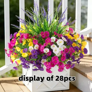 Artificial Flowers Fake Plants for Outdoor Decoration, 12/24 Bundles Silk Morning Glory, UV Resistant Faux Spring Flowers for Yard Patio Garden