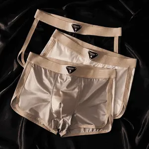 3pcs Men'S Ice Sliky Fiber Boxer Briefs & Shorts - Quick-Dry Breathable Underwear, Mid-Stretch Solid Color with Contrast Waistband for Gym, Casual & Casual Attire, Athletic Boxers, Sleek Modern Look, Durable Construction, Activewear Essentials