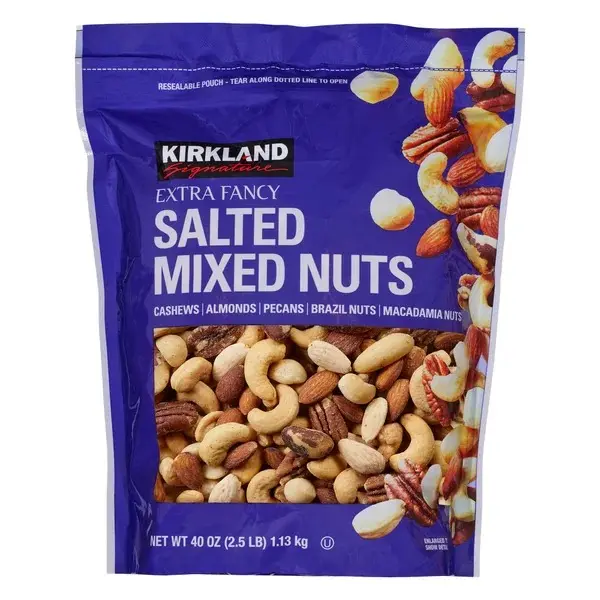 Kirkland Signature Extra Fancy Salted Mixed Nuts 2.5 lbs Resealable Bag Kosher Cashews Almonds Pecans Brazil Macadamia Nuts