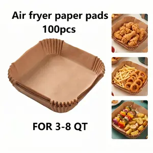 100PCS Disposable Non-Stick Air Fryer Paper Liners, Thick Square Silicone Parchment, Waterproof Oil-Resistant Baking Supplies, Fits 3-8 Qt Medium-Large Air Fryers & Ovens, Kitchen Bakeware Accessories