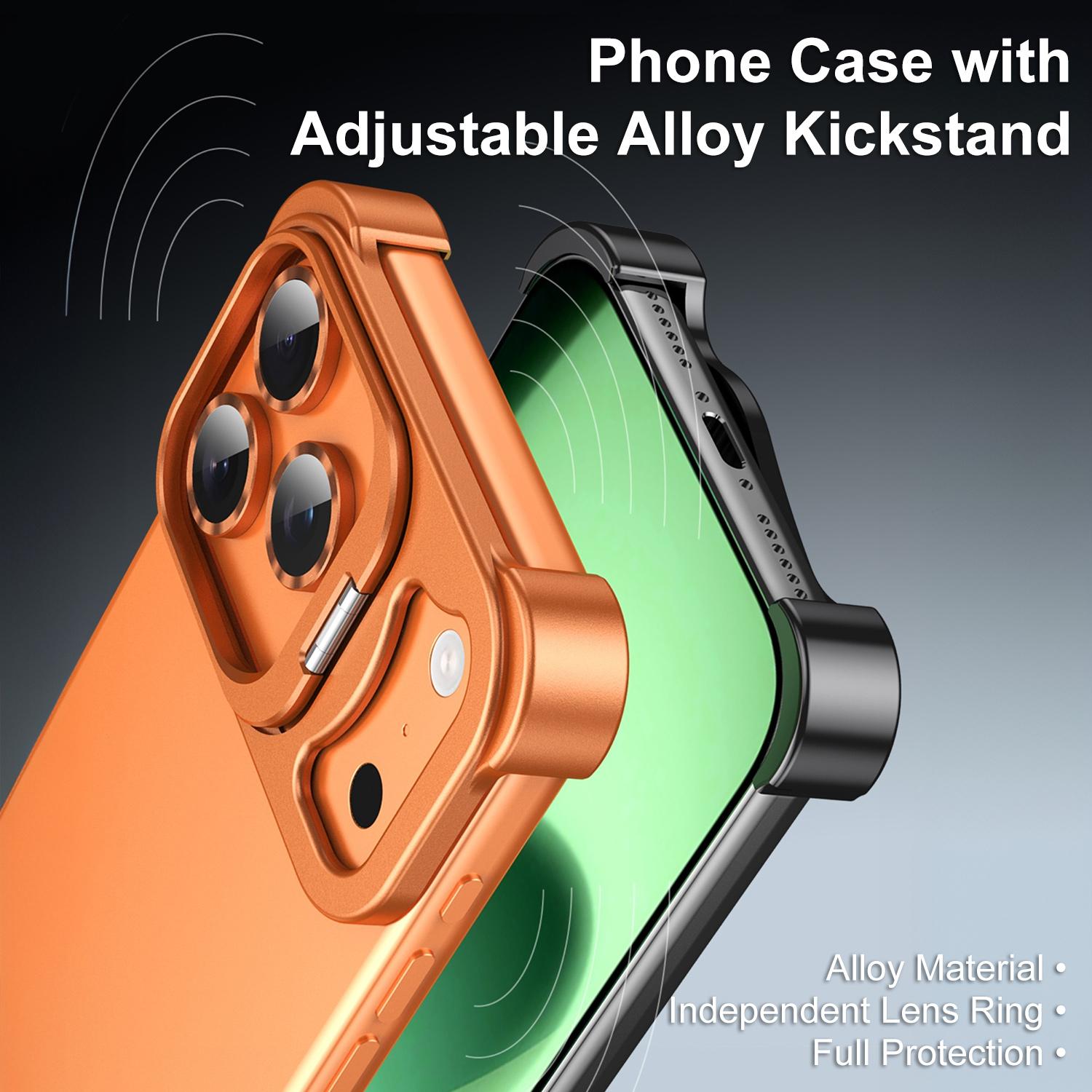 Compatible with iPhone 17 Pro Max Borderless Stand Case, Aluminum Metal Frameless Design, with Camera Lens Protector, Slim Thin & Lightweight, Shockproof Bumper Case for Women Men