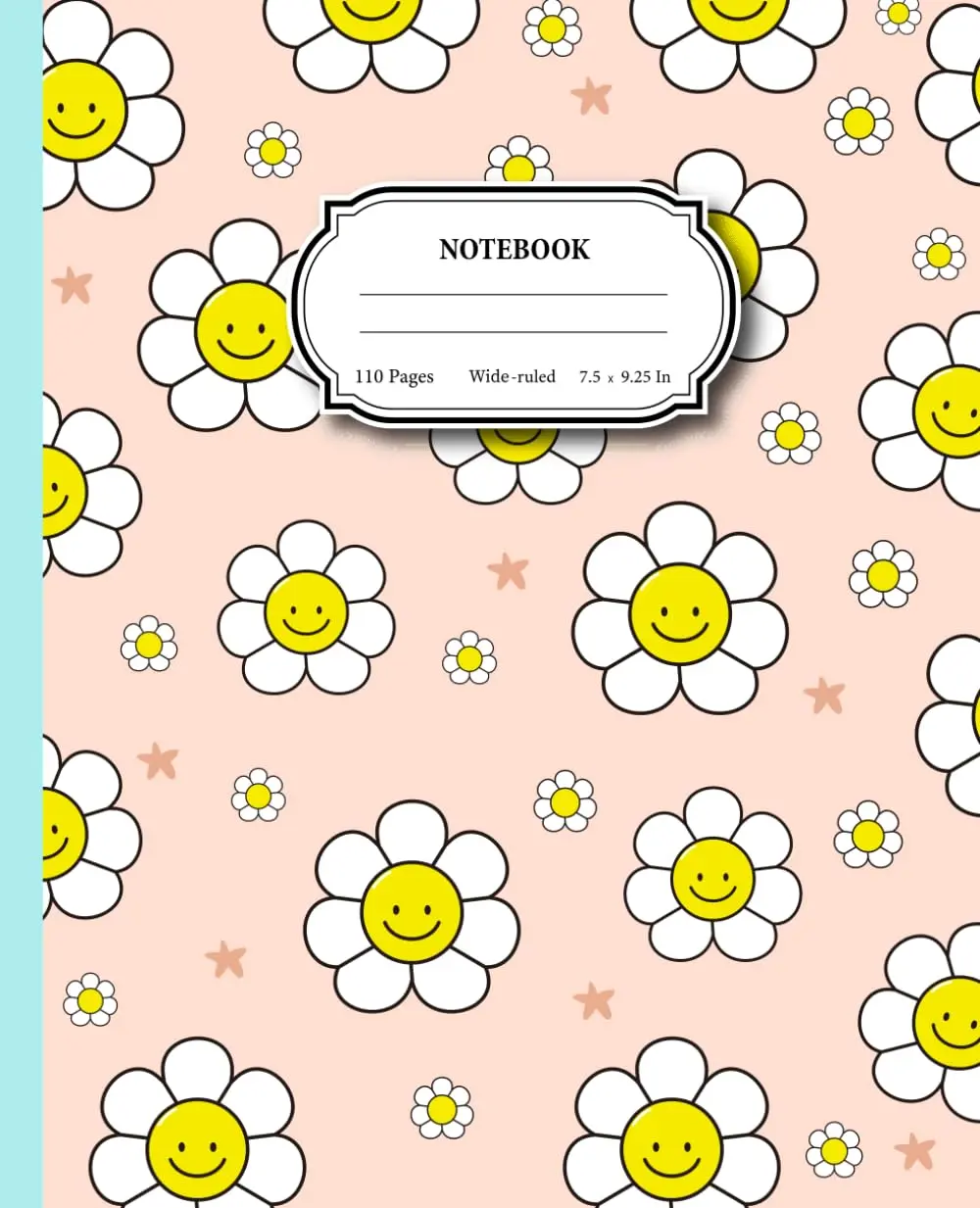 Preppy Pink Composition Notebook Smiley Face Flower: 9.25" x 7.5" 110 pages Aesthetic lined Journal for Teen Girls School and College Supplies