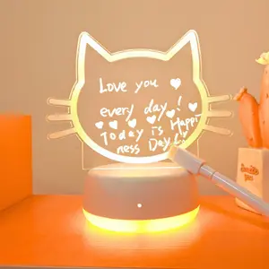 Novelty 3D Light-Erasing Cat Nightlight with Pen, USB Powered Warm Glow Message Decorative Lamp Led Mood Light Led Home Decor for Bedroom Living Room Wedding Birthday Anniversary Celebration Decoration