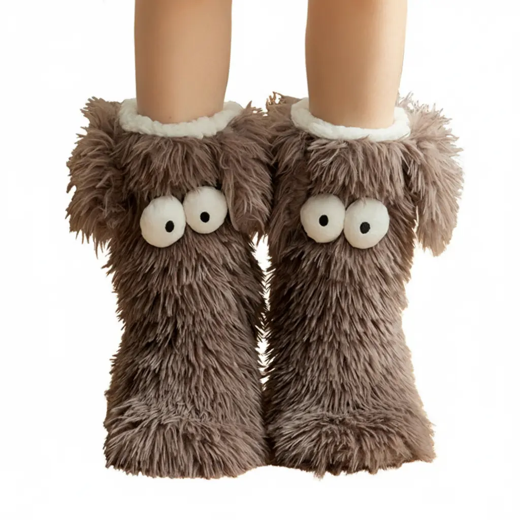 Cute Animal Monster Slipper Socks for Women, Cozy Fuzzy Lamb Wool House Socks with Non-Slip Grippers, Warm Ankle High, Fuzzy Socks