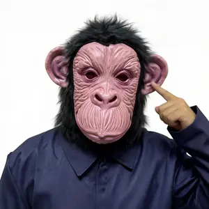 Gorilla Mask - Realistic Latex Full Face Headgear with Black Hair Funny Original Animal Ape Costume for Halloween Cosplay Props Monkey Face Helmet