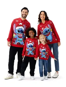 PatPat Disney Mickey & Stitch Family Matching  Hoodies Snow Pattern Long Sleeve Pullover Sweatshirts for Holiday Season Easter