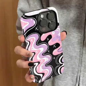 Mauve Blending Pattern Phone Case, Shockproof Rugged Cover Dual Layer Soft TPU Hard Bumper Hard Shell for iPhone 11 12 13 14 15 16 Pro Max Plus Purple