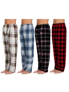 Men's Plaid Casual Pants Set, Elastic Drawstring Waist, Comfortable Sleepwear, Home Wear, Loose Fit Long Pants, All Seasons, Plaid Print Pajama