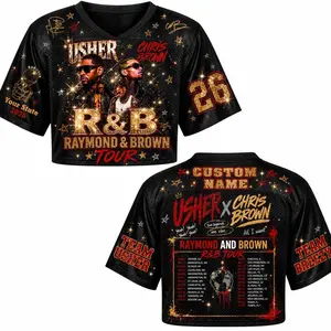 Custom Usher Ch Brown R&B Tour Crop Jersey Personalized Raymond & Brown Concert Fan Shirt 2026 Vintage Streetwear Top for Music Lovers & Festival Fans