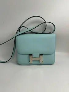 Pre-owned HERMÈS Constance 19 Bag in U2 Breeze Blue with Cactus Green, Y Stamp, Swift Leather, Palladium Hardware, Size: 18 × 15 cm