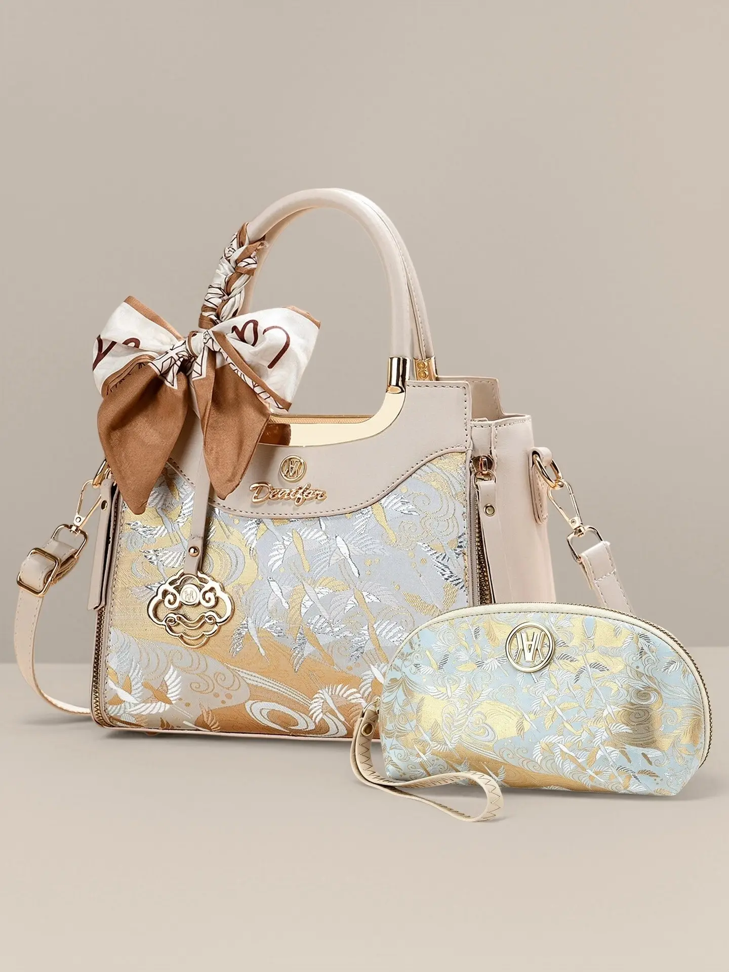 Luxury Women's Shoulder Clutch Bag Set, 2-Piece PU Embroidery Handbag, Casual All-Season Fashion Accessory, Elegant Crossbody Purse, Embroidered Handbag