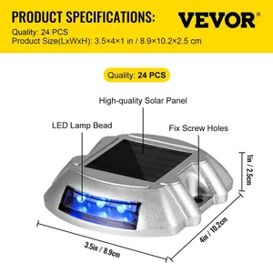 【Summerfinds】VEVOR Driveway Lights 24-Pack,  Solar Driveway Lights with Switch Button, Solar Deck Lights Waterproof, Wireless Dock Lights 6 LEDs for Path Warning Garden Walkway Sidewalk Steps, LED Bright Blue