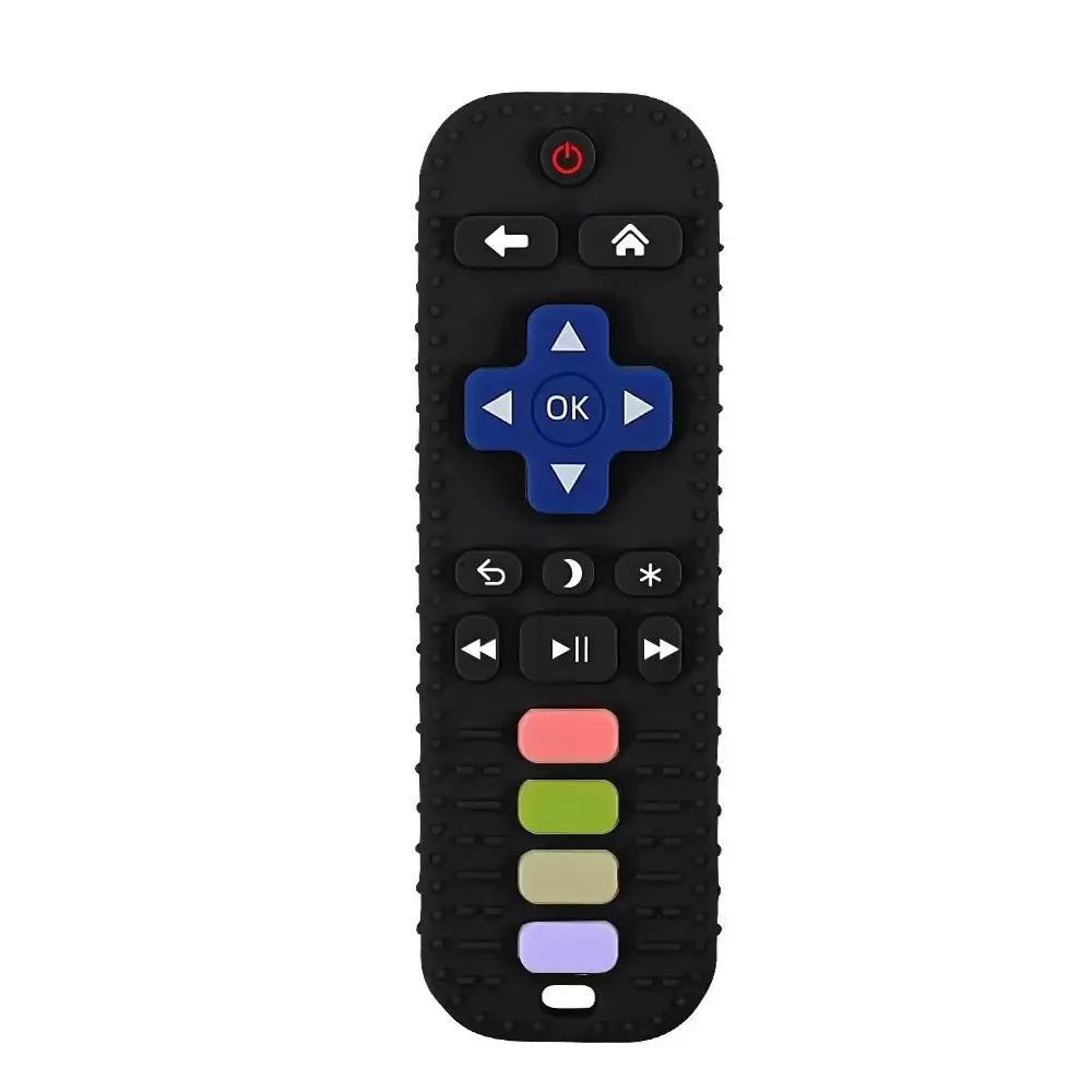 TV remote control shaped baby teether with multiple textures, 1 count soft chewable snoothing sensory teether,baby teething relief toy for daily use