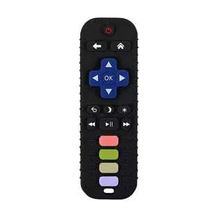 TV remote control shaped baby teether with multiple textures, 1 count soft chewable snoothing sensory teether,baby teething relief toy for daily use