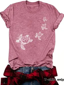 Women's Turtle Print Animal Round Neck Tee, Casual Short Sleeve Crew Neck Fitted T-shirt for Summer, Fashion Women's Top for Daily Wear, Womenswear