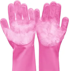Pink Blue Dishwashing Gloves - 4 Pcs/2 Pcs Durable Silicone Waterproof for Housework Kitchen Washing Vegetables Dishes Cleaning Artifacts Thick Wear-Resistant Extended teacher  apron Adjustable Black Chef Apron with Pockets microfiber  cloth