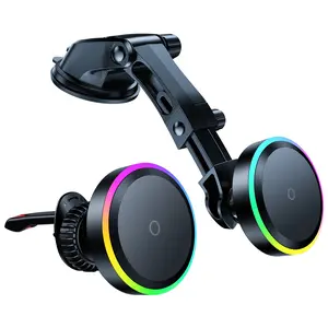 Jurqqer for MagSafe Car Mount Charger [Cooling Tech][Powerful Magnets][RGB LED] 15W Fast Charge Magnetic Car Phone Holder for iPhone 15/14/13/12 Series Fits for Windshield Dashboard Air Vent