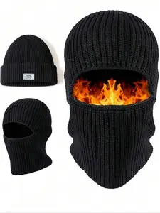 Unisex Two-Tone Knit Beanie Hat, Casual Fitted Style for Fall & Winter, Comfortable Plain Design for Men Women, Beanies