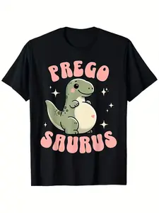 Funny Pregnant Mom Expecting Mama To Be Tees Pregosaurus Cute Retro Mommy Dinosaur Pregnancy Announcement T-Shirt Black Loose Style New Unisex Short Sleeved Casual Comfortable S XXXL