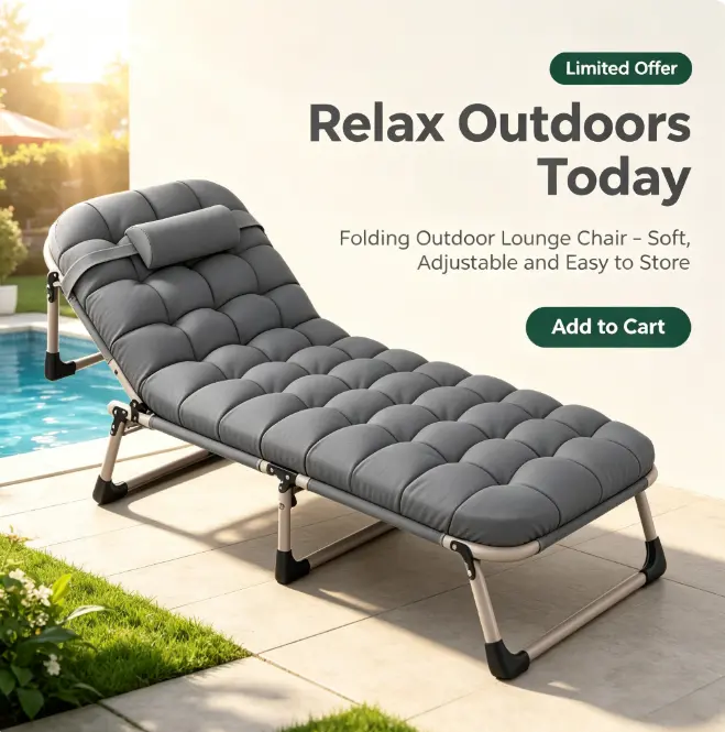 Heavy Duty Folding Guest Bed with Flip-Up Mattress - Portable Adult Camping Lounger, Indoor-Outdoor Use for Travel, Balcony Furniture