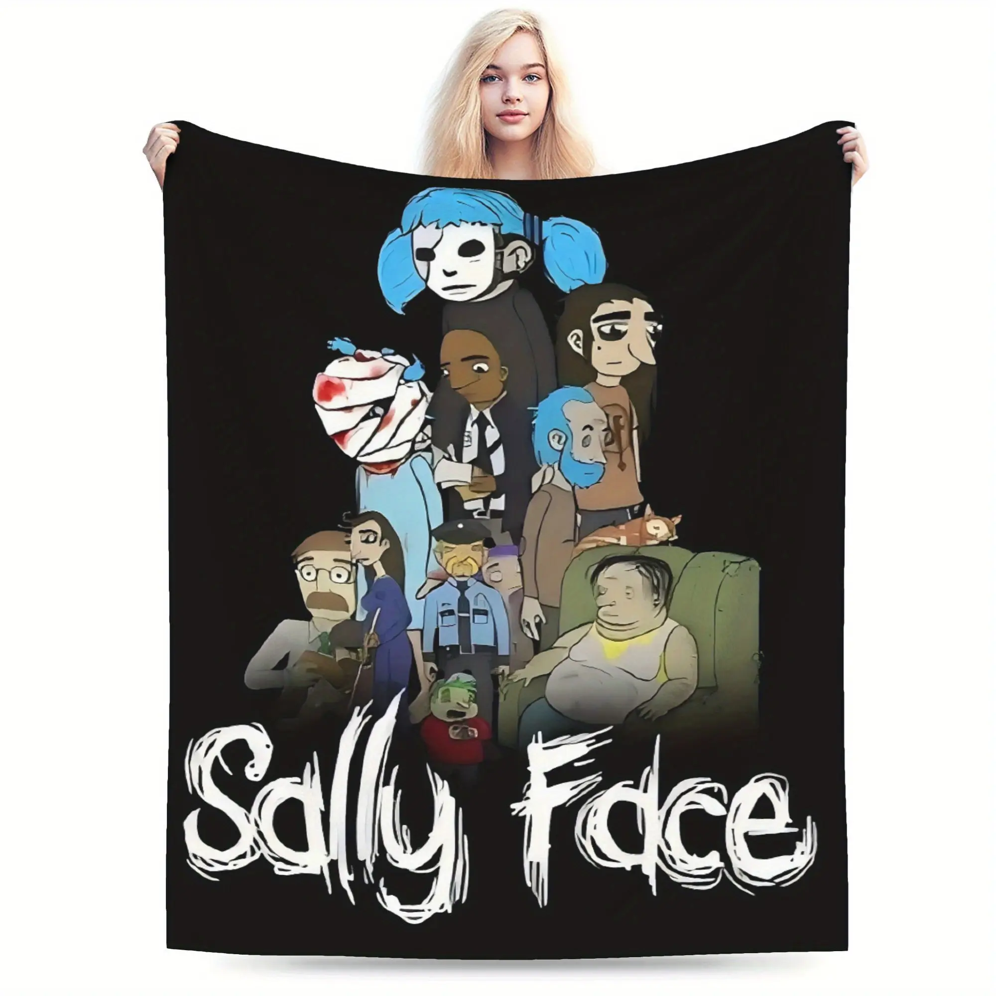 Sally Face Retro Print Cotton Plush Blanket - Wrinkle Resistant, Breathable, Durable All-Season Bedding Throw for Bed, Camping - Machine Washable Ideal Gift (Textiles & Soft Furnishings Linens)