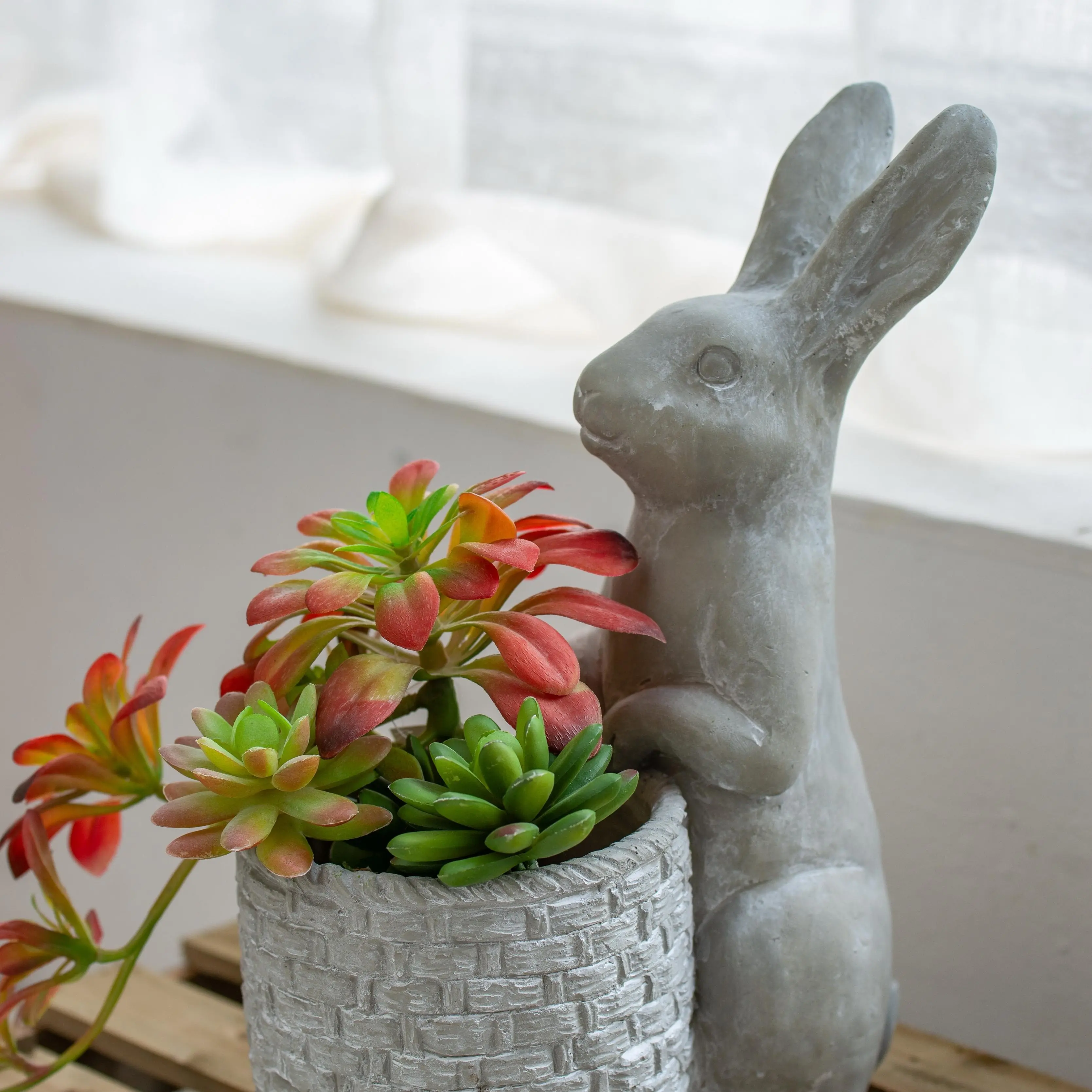 9x5.5x12.5" Gray Cement Rabbit Planter