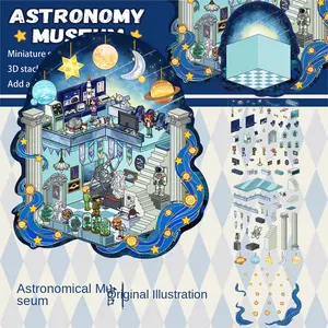 3 Pcs Astronomical Museum Scene Star Galaxy 3D Stickers Creative DIY 3D Decorative Universe Exploration Puzzle Handmade Stickers