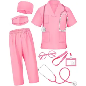 KF5-LGCS008  Doctor Costume for Kids Scrubs with Accessories,7Pcs Toddler Halloween Costume for Boy Girls,3-11 Years