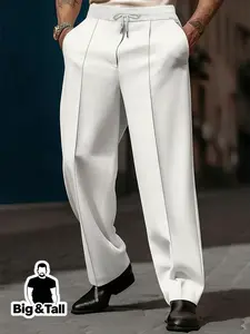 Men's Plus Size Casual Pants with Pockets, Fashionable Straight Leg Cut, Business and Leisure Suitable, Perfect Gift for Office Wear