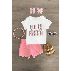 "He Is Risen" White & Pink Short Set