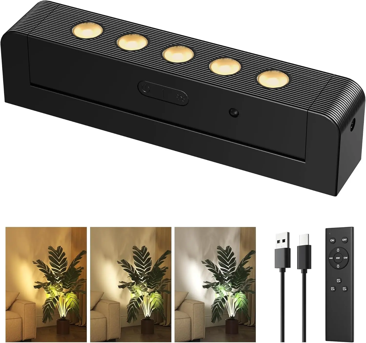 Spotlights Indoor with Daily Auto Timer, 5500mAh Rechargeable Plant Lights, Wireless Uplighting with Remote, 3CCT & Dimmable, Display Lights for Painting, Artwork, Plants, Accent Lighting