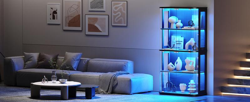 BROTTAR 65" Rounded Display Cabinet with Glass Door, 4-Tier Curio Cabinet with Transparent Full-Display Surface, Glass Display Case with 3 Color Lights for Collectibles, Human Body Sensor, White BROTTAR 65" Rounded Display Cabinet with Glass Door, 4-Tier Curio Cabinet with Transparent Full-Display Surface, Glass Display Case with 3 Color Lights for Collectibles, Human Body Sensor, White