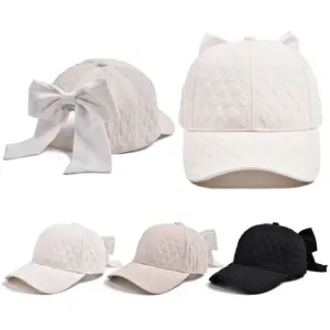 Women's bowknot sun protection hat, waterdrop texture baseball cap, outdoor duckbill cap, solid color sunshade hat