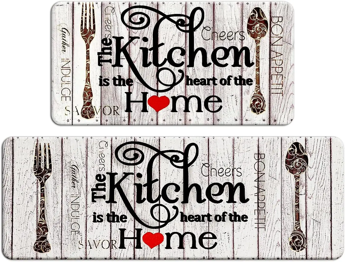 Farmhouse 2-Piece Memory Foam Kitchen Mats Set - Cushioned Anti-Fatigue Kitchen Area Rug with Rustic Charm, Ergonomically Engineered, Waterproof, Non-Skid, 2 Sizes for Home & Office Use
