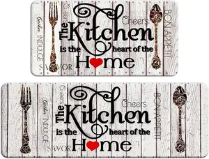 Farmhouse Kitchen Mats Sets 2 Piece Cushioned Anti-Fatigue Comfort Mat for Home & Office Ergonomically Engineered Memory Foam Kitchen Rug Waterproof Non-Skid, Home