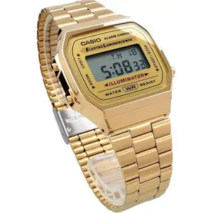 Casio A168WG-9A Men's Gold Stainless Steel Digital Alarm Light Stopwatch Watch, Water Resistant