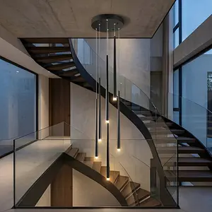 Modern Minimalist Multi-Drop Linear LED Stairs Chandelier