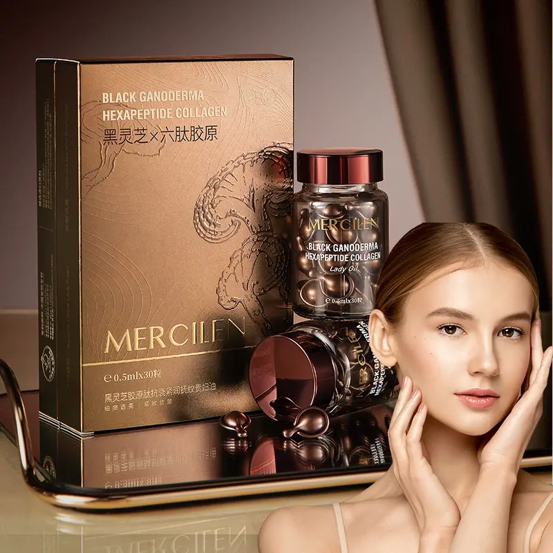 Mercilen Reishi Collagen Peptide Gentle Moisturizing Hydrating Face Oil Moisturizer, 30 Pieces, Daily Use Facial Care, Smooths & Softens Skin, for Men & Women
