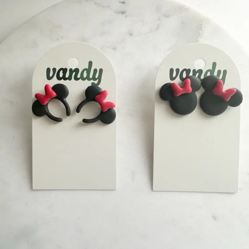 Red Bow Girl Mouse Ear Park Theme Stud Earrings Florida California Parks Mouse Earring