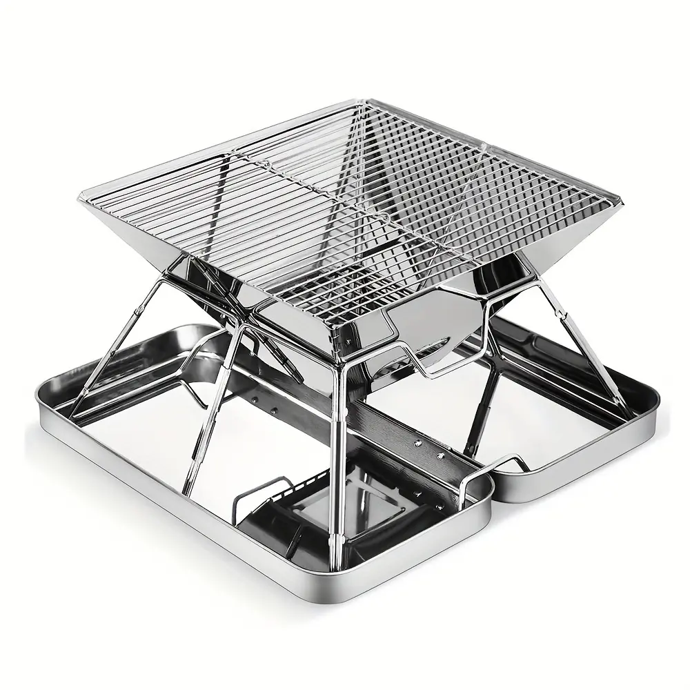 Portable 304 Stainless Steel Folding BBQ Grill - Perfect for Outdoor Camping, Picnics & Charcoal Cooking