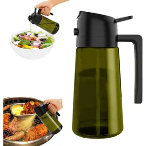 2-in-1 Olive Oil Dispenser & Sprayer, 16oz Glass Oil Spray Bottle with Pourer & Atomizer – Precise Oil Control for Cooking, BBQ, Frying, Salad – BPA-Free, Leakproof & Easy Refill Design(Dark Green)
