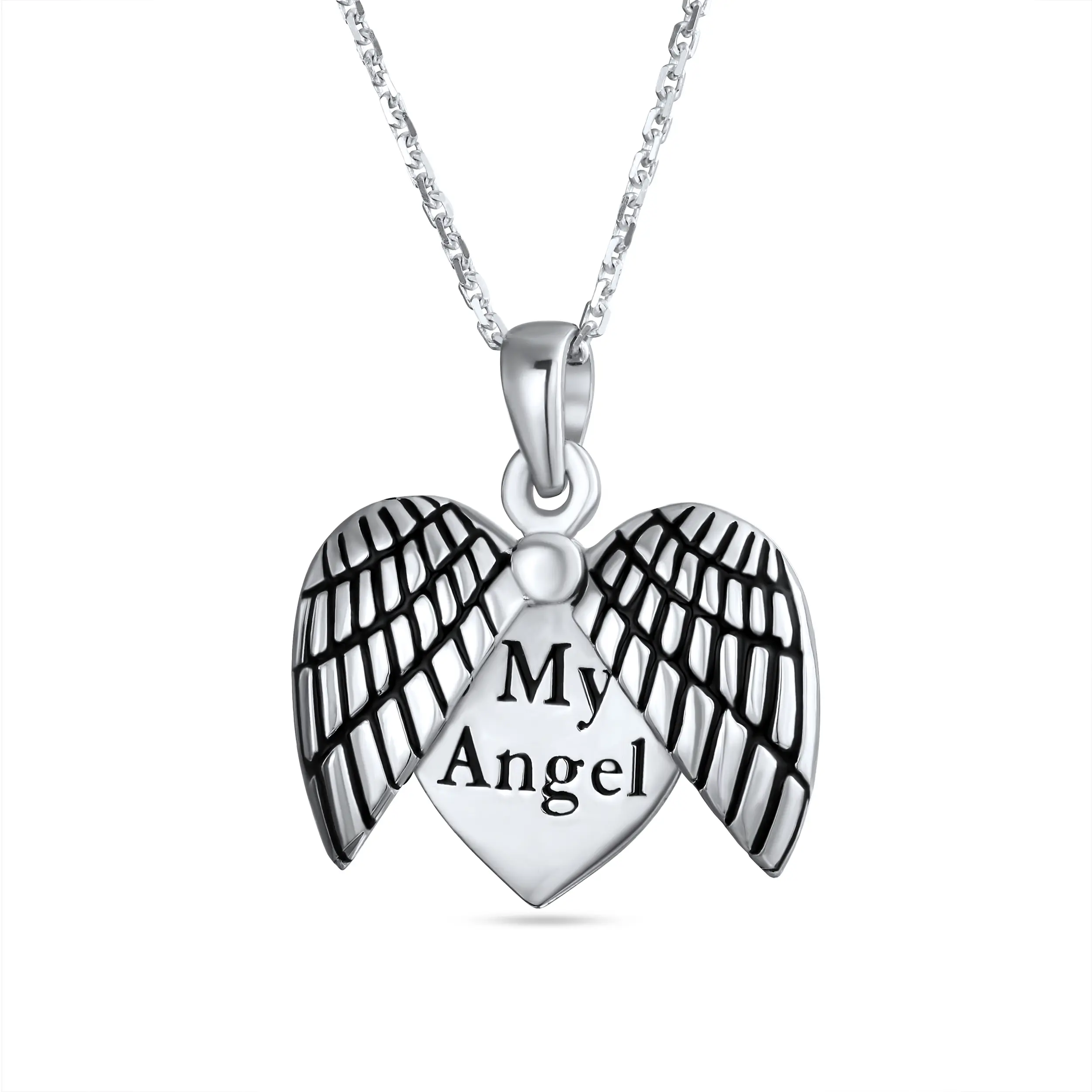 My Angel Feather Wing Heart Locket Pendant Necklace .925 Sterling Silver