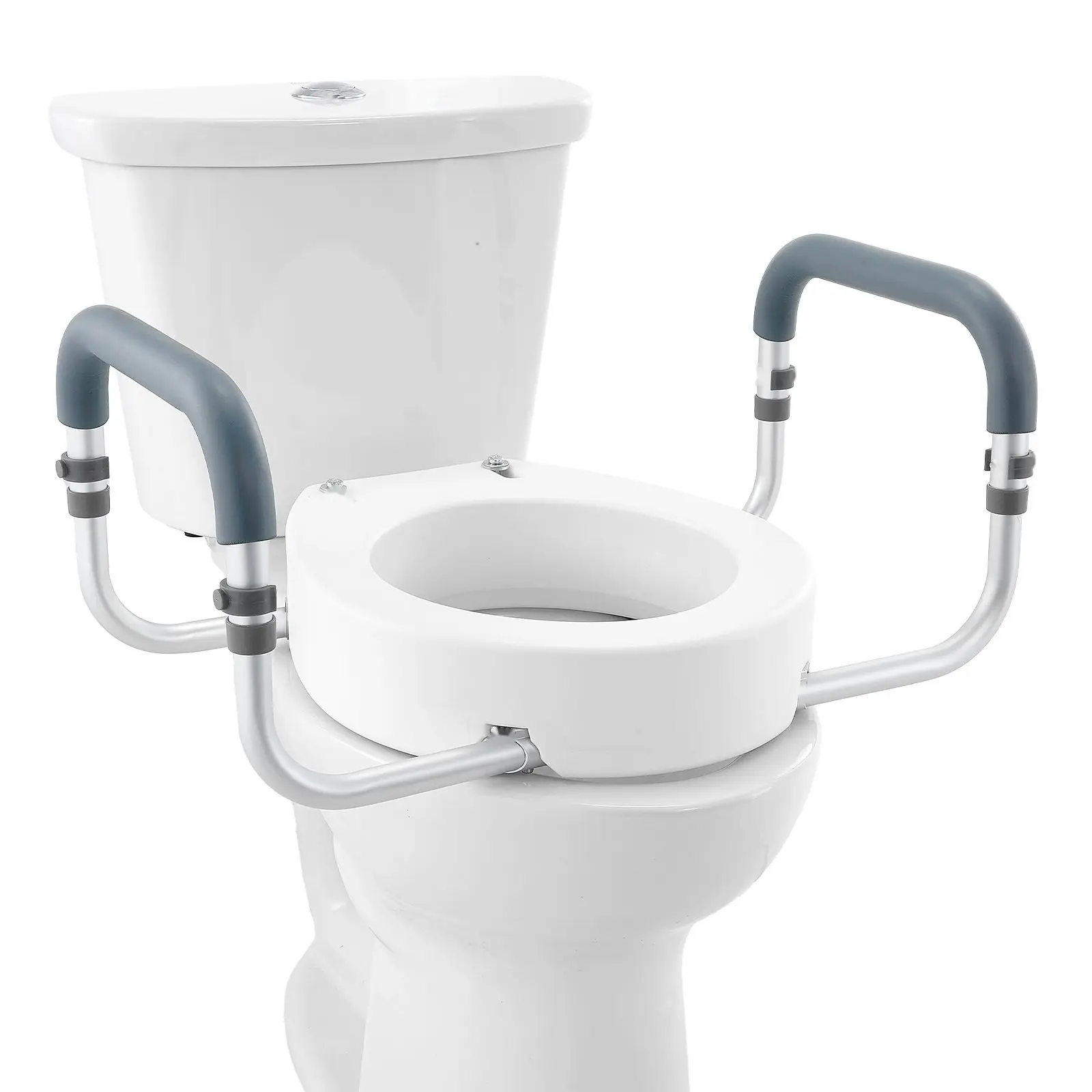 Raised Toilet Seat With 3.5-Inch Height, Aluminum Handrail And EVA Armrest Padding, 300 Lb Weight Capacity For Standard Round Toilet; Safe, Easy-Install Medical Aid For Elderly, Disabled, Pregnant, And Patients